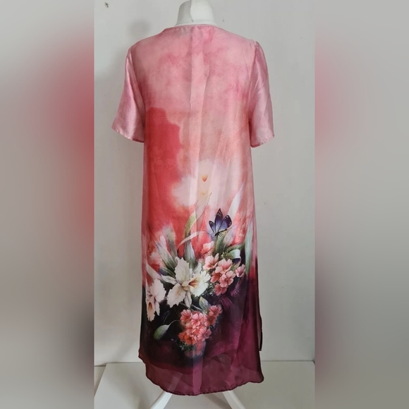 Butler & Wilson floral dress size medium short sleeve kimono kaftan satin look - Picture 6 of 10